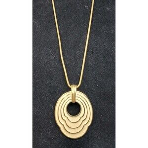 Vintage TRIFARI Gold Tone Cream Enamel Layered Pendant Statement Necklace 30"